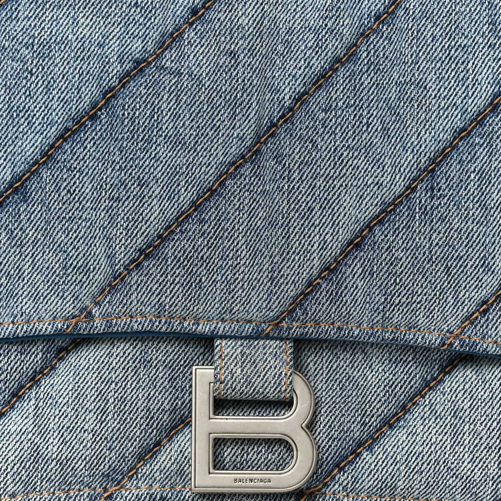 Washed Denim Quilted Medium Crush Chain Bag Denim Blue