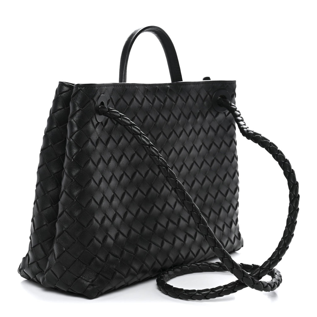 Nappa Intrecciato Medium Andiamo Shoulder Bag Black