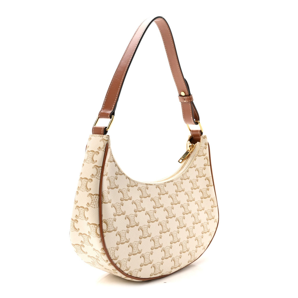 Canvas Calfskin Ava Triomphe Shoulder Bag White