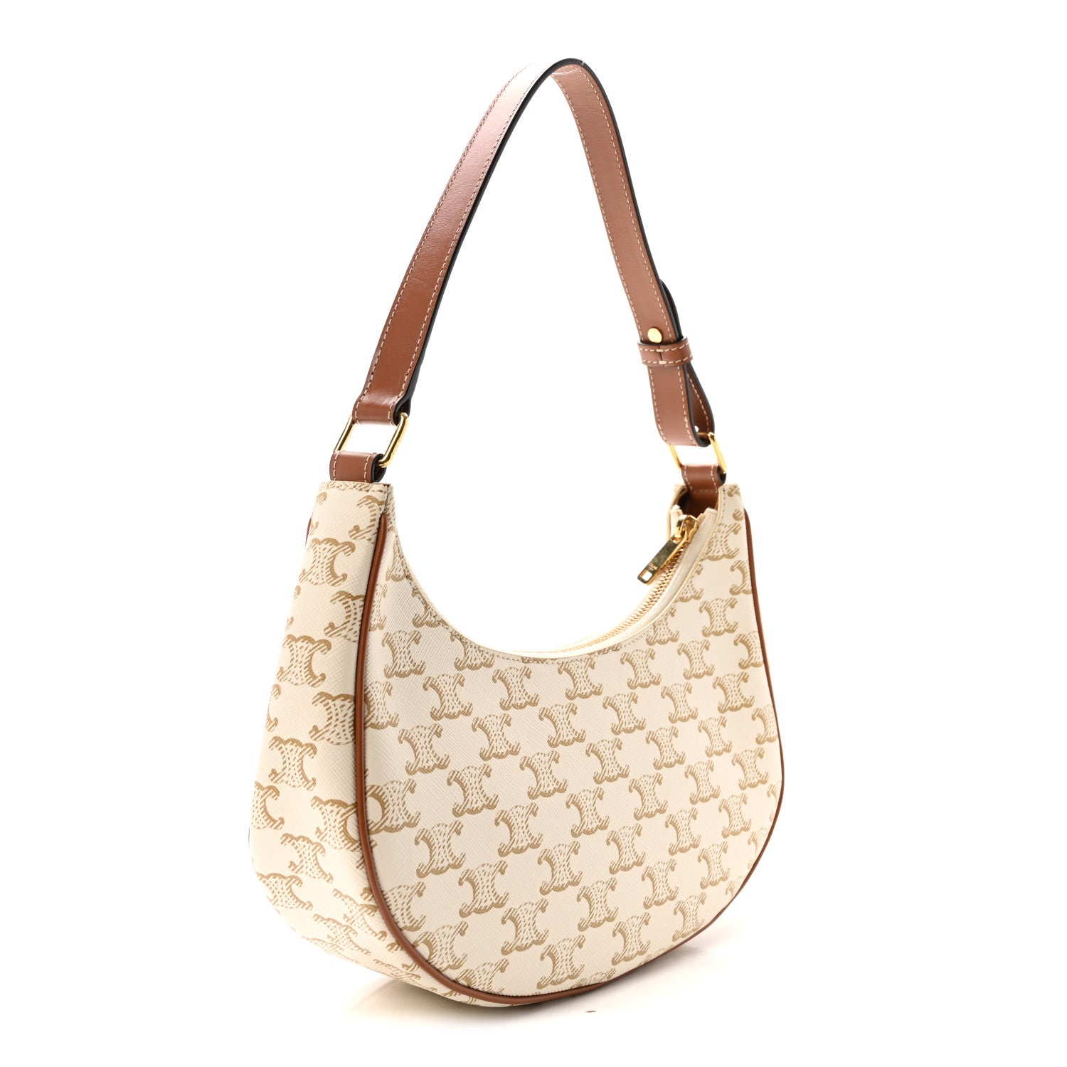 Canvas Calfskin Ava Triomphe Shoulder Bag White