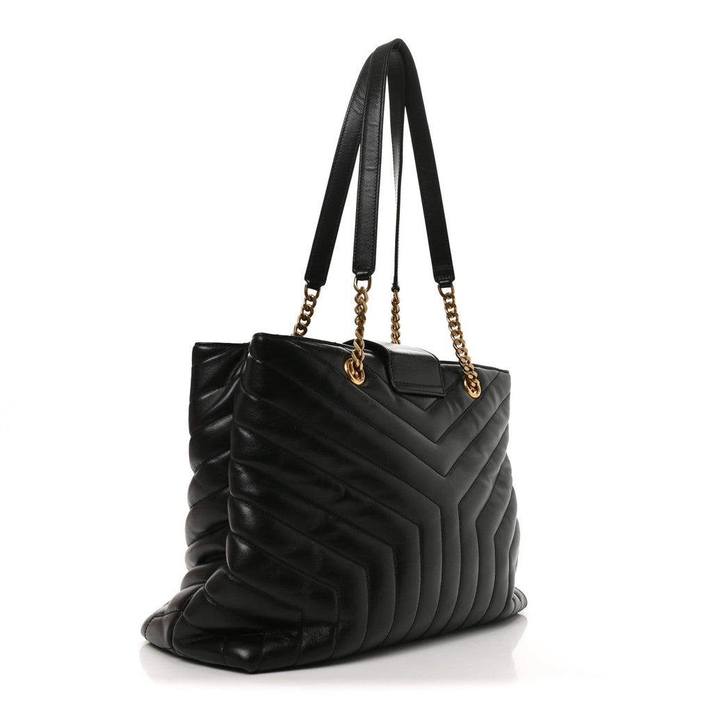 Calfskin Y Quilted Monogram Large Loulou Shopper Black