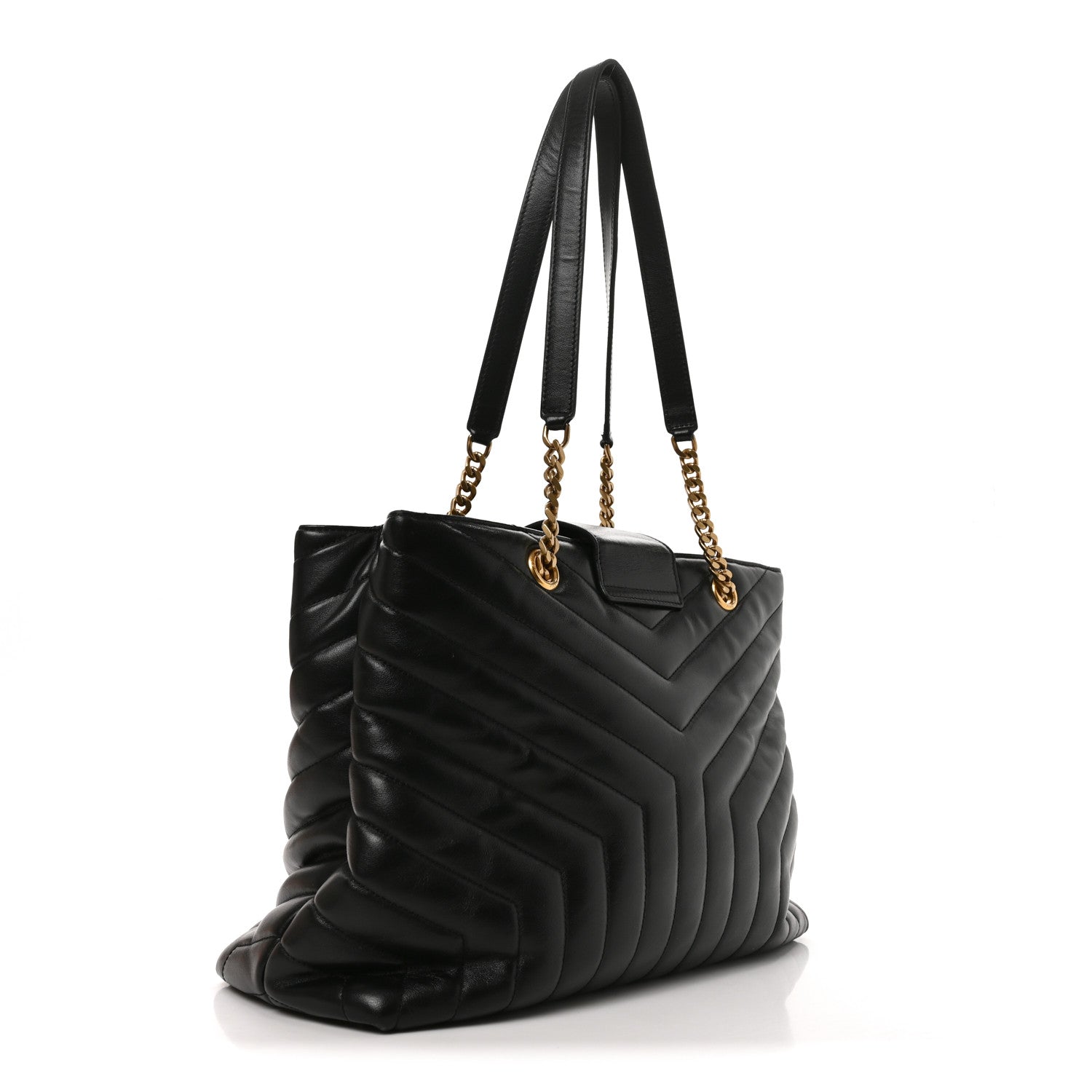 Calfskin Y Quilted Monogram Large Loulou Shopper Black