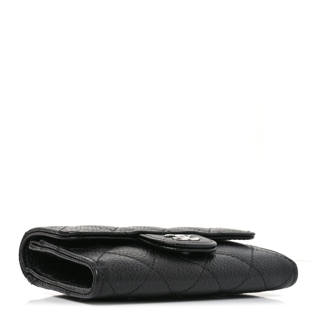 Caviar Quilted Flap Card Holder Black