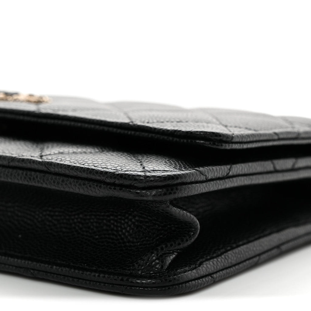 Caviar Quilted Crystal CC Wallet On Chain WOC Black
