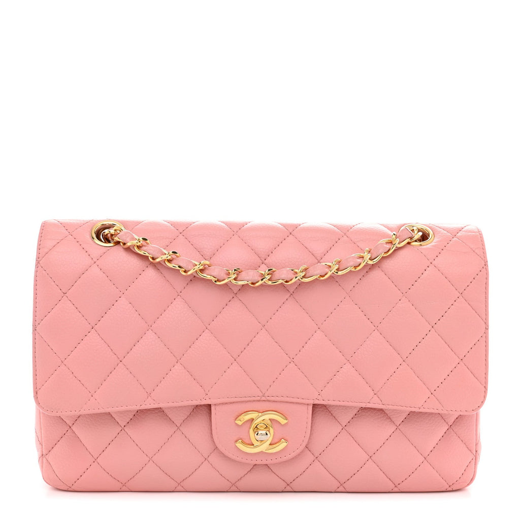 Caviar Quilted Medium Double Flap Pink