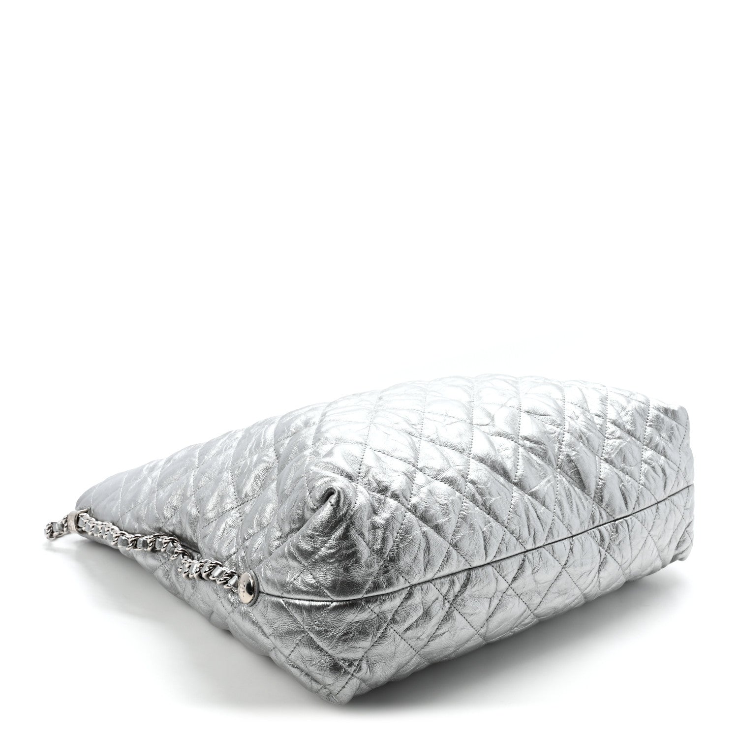 Metallic Crackled Calfskin Quilted Large Big Bang Hobo Silver