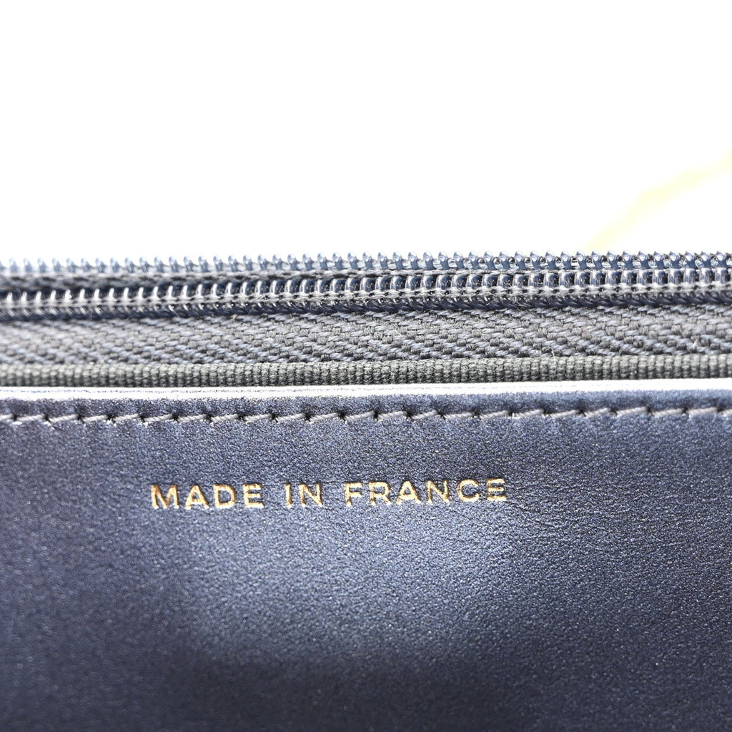 Metallic Calfskin Quilted Wallet On Chain WOC Navy Blue