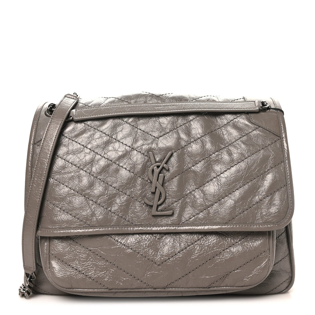 Crinkled Calfskin Matelasse Monogram Large Niki Chain Satchel Fog