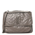 Crinkled Calfskin Matelasse Monogram Large Niki Chain Satchel Fog