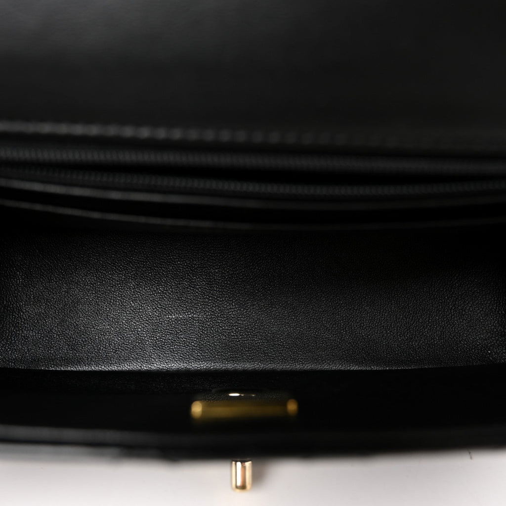 Lambskin Quilted Mini Top Handle Rectangular Flap Black