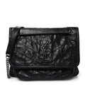 Crinkled Calfskin Matelasse Monogram Baby Niki Chain Satchel Black
