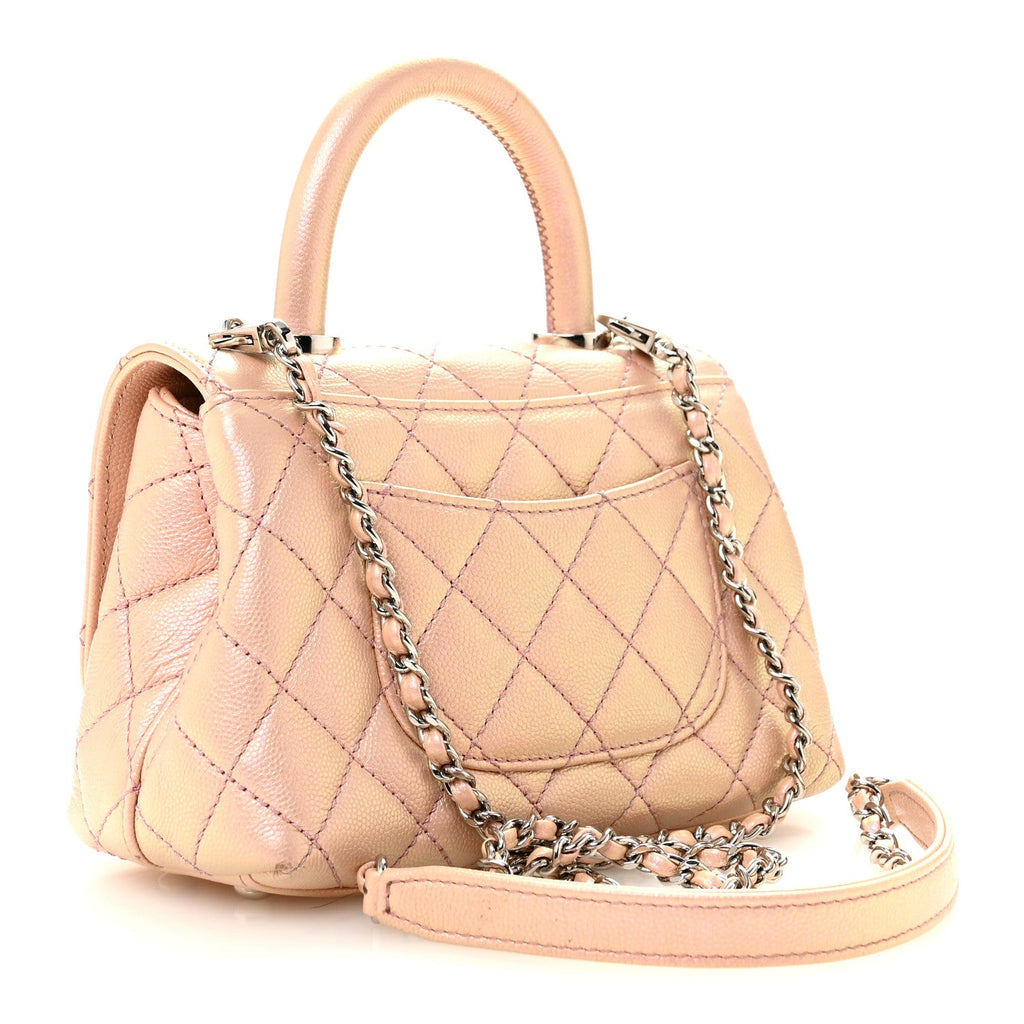 Iridescent Caviar Quilted Extra Mini Coco Handle Flap Light Pink