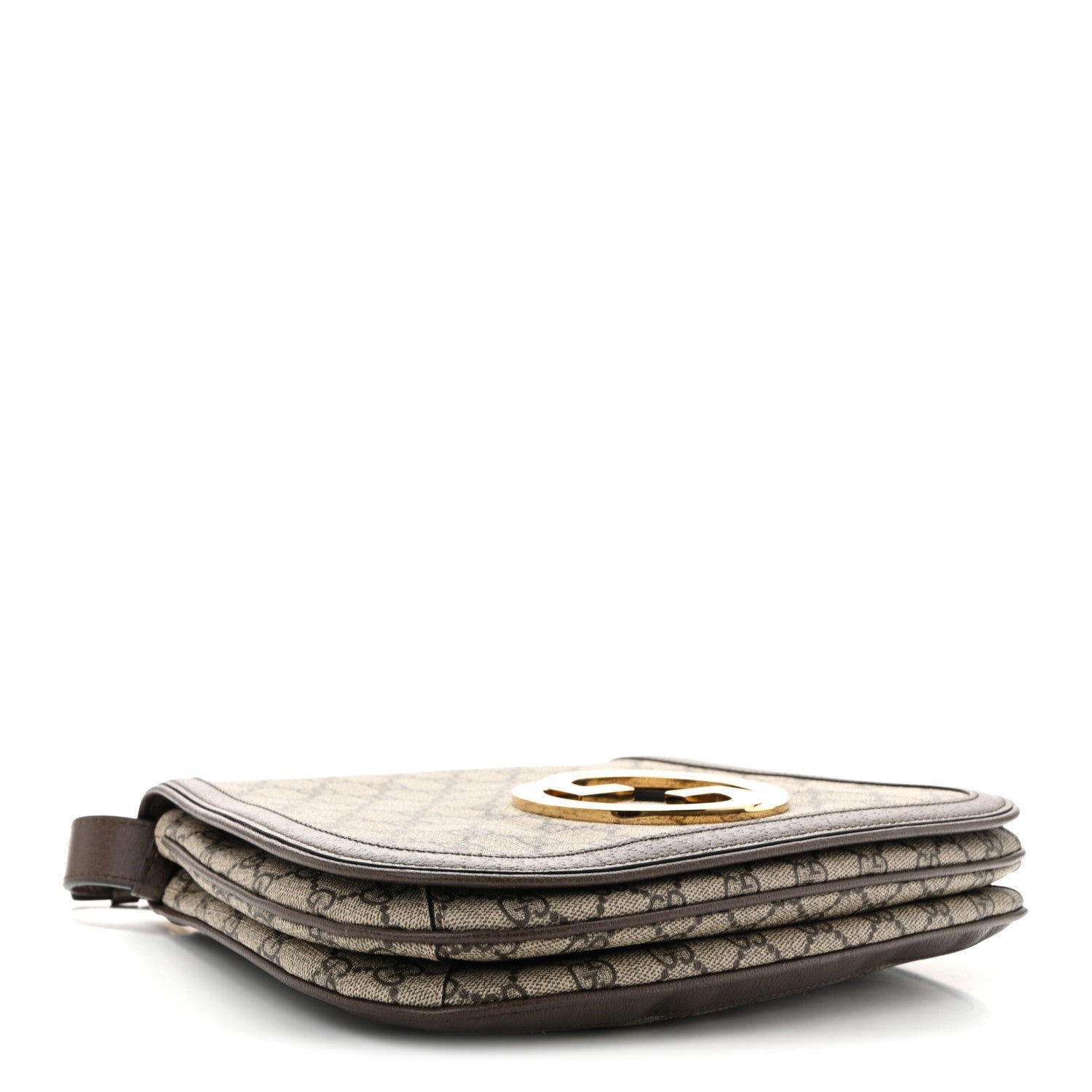 GG Supreme Monogram Textured Dollar Calfskin Web Medium Blondie Top Handle Shoulder Flap Bag Beige Ebony New Acero