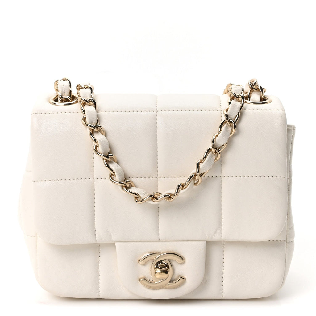 Lambskin Resin Crystal Square Quilted Monacoco Mini Square Flap White