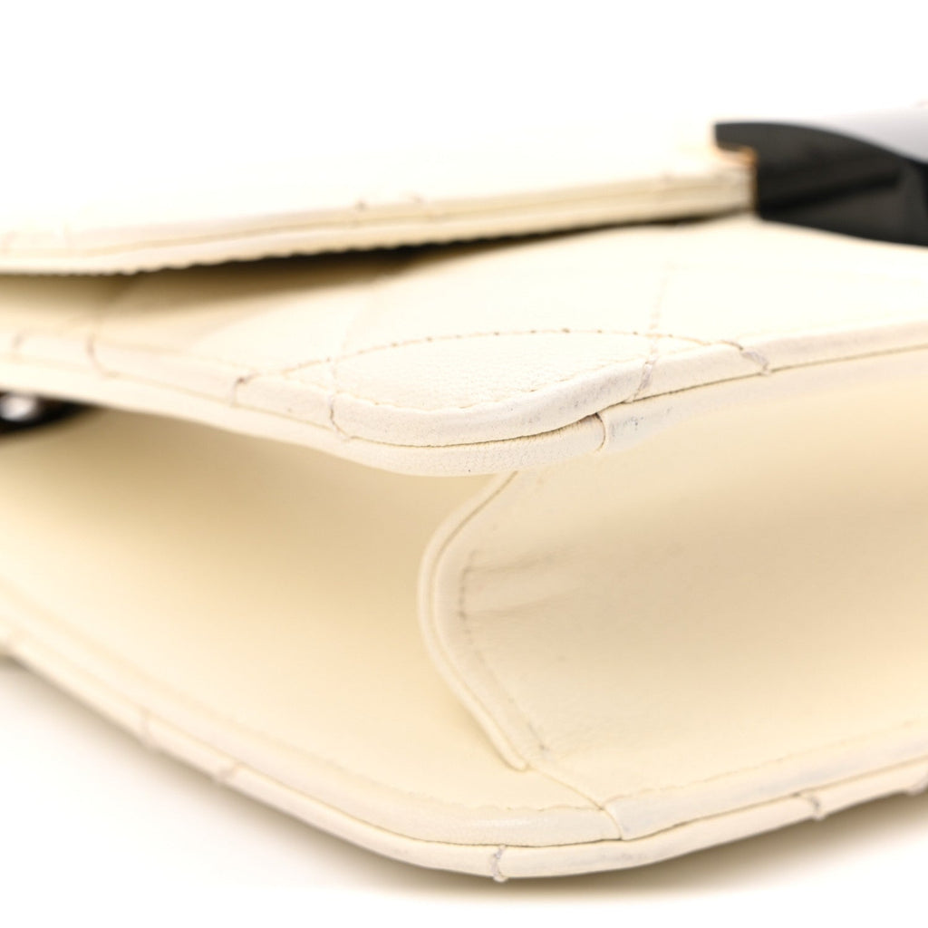 Sheepskin Quilted Mini Beauty Lock Flap White