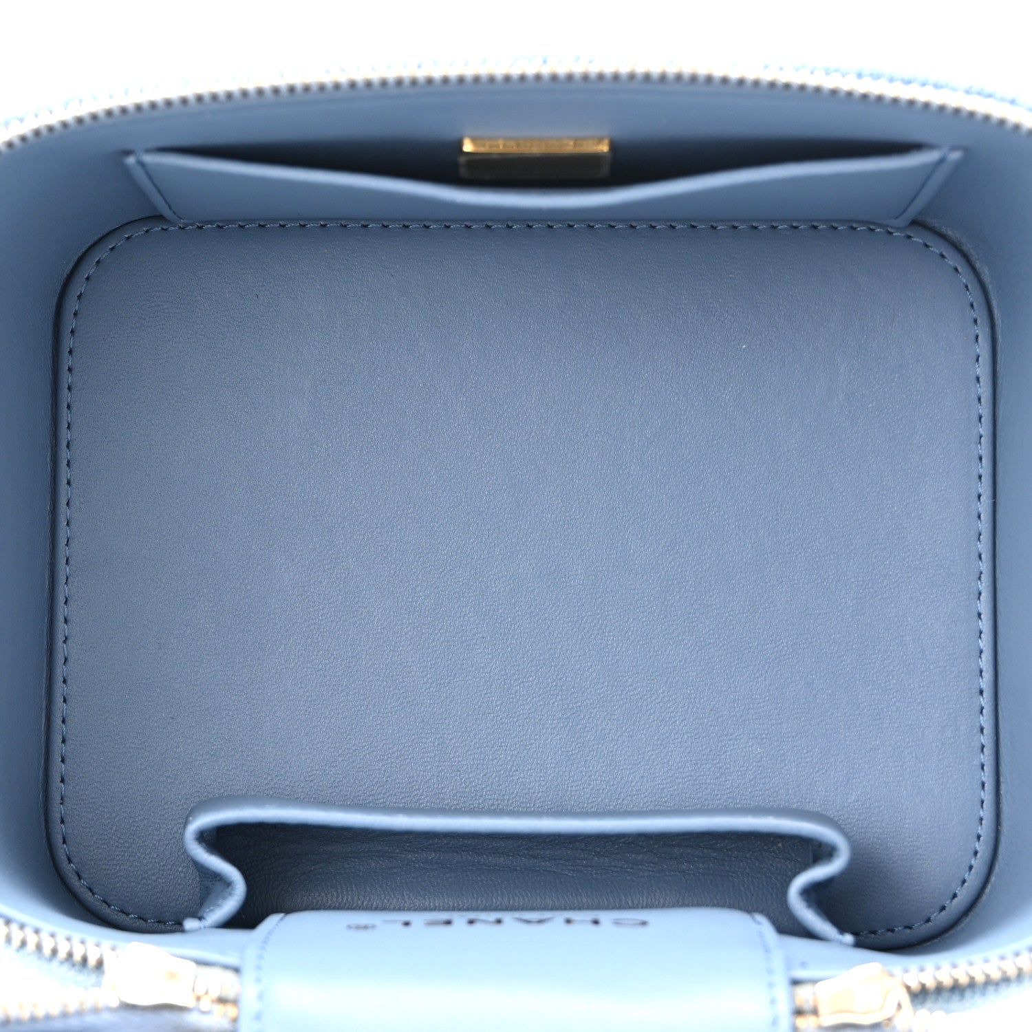 Denim Quilted Small CC Vanity Case Blue