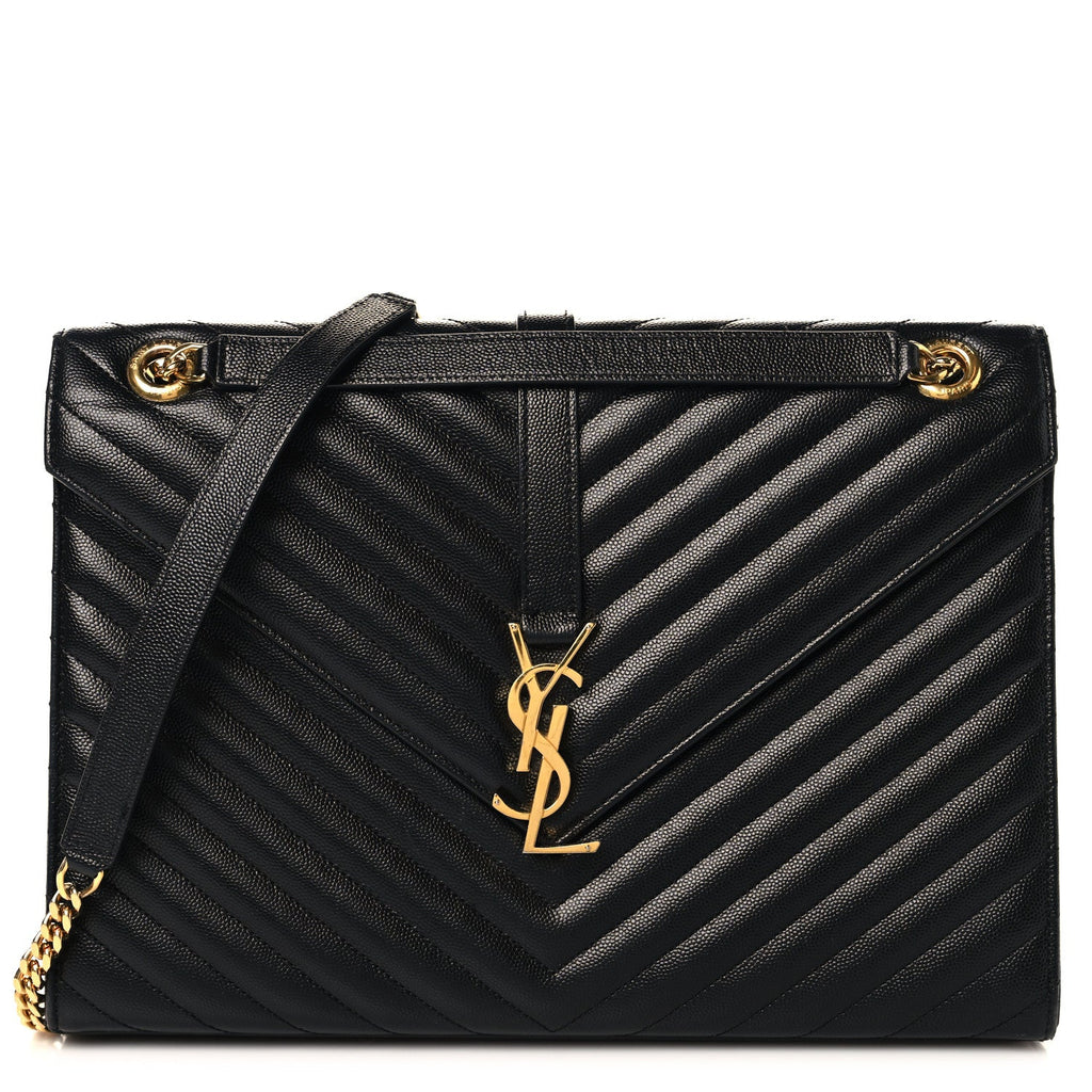 Grain De Poudre Matelasse Chevron Large Monogram Satchel Black
