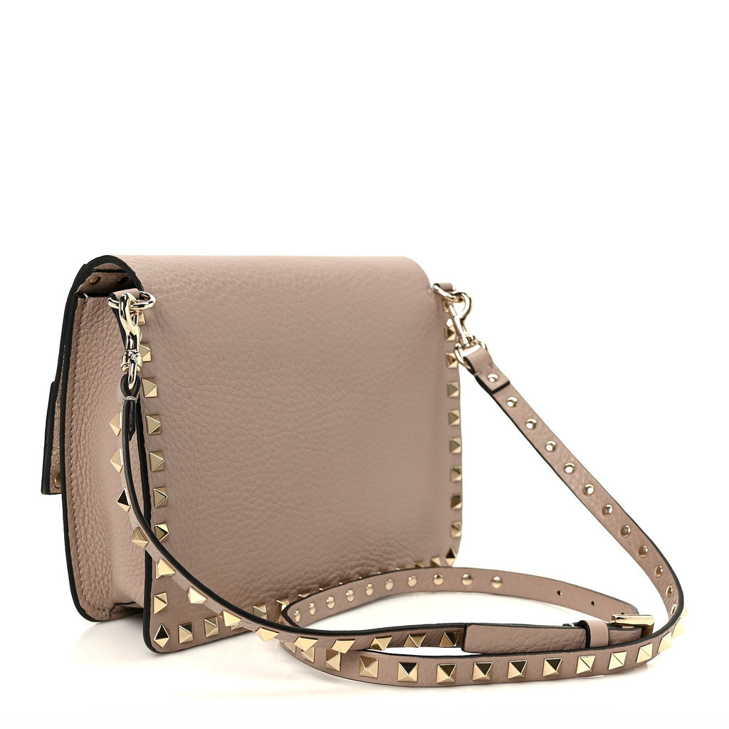 Pebbled Calfskin Rockstud Side Slip Crossbody  Poudre