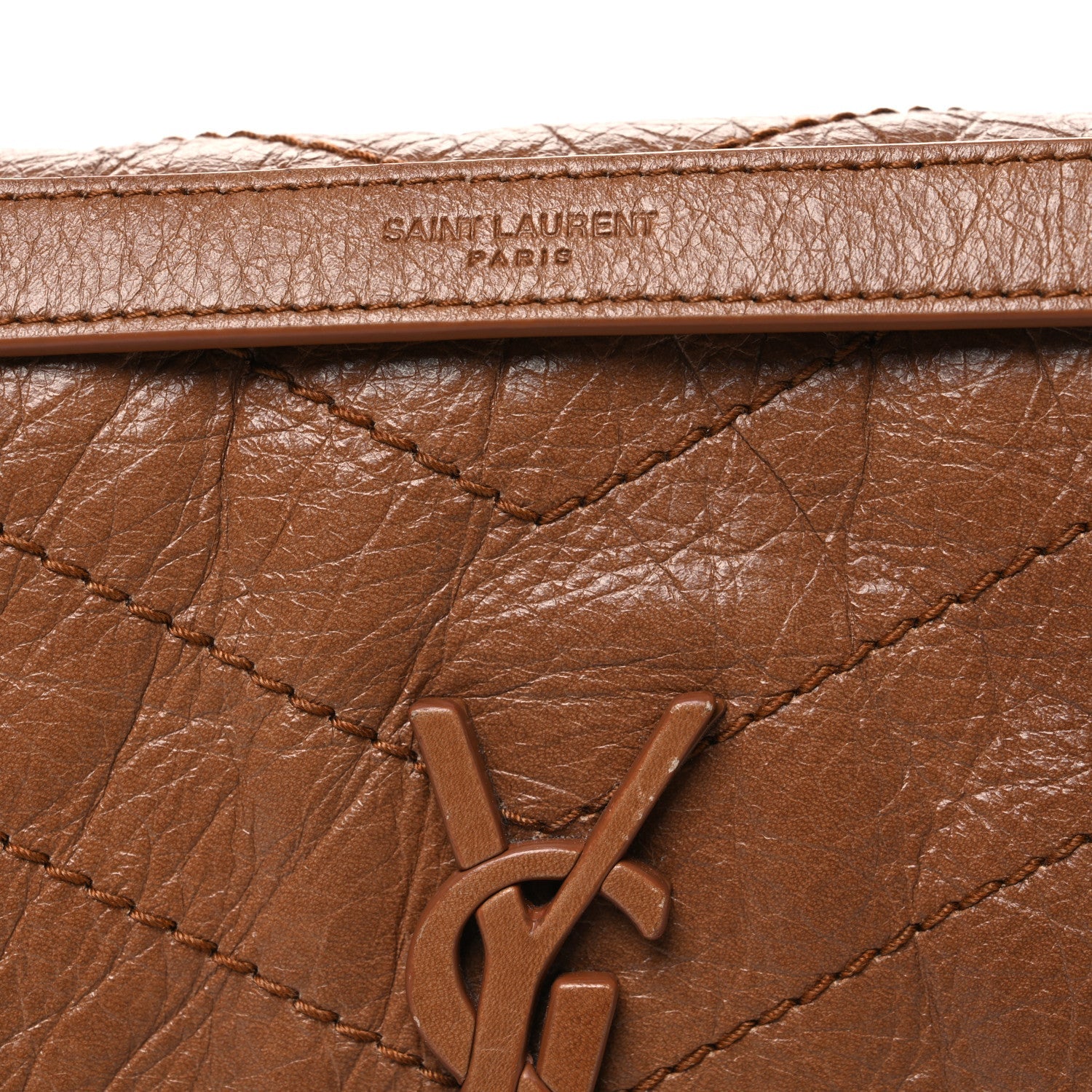 Crinkled Calfskin Matelasse Monogram Medium Niki Chain Satchel Caramel