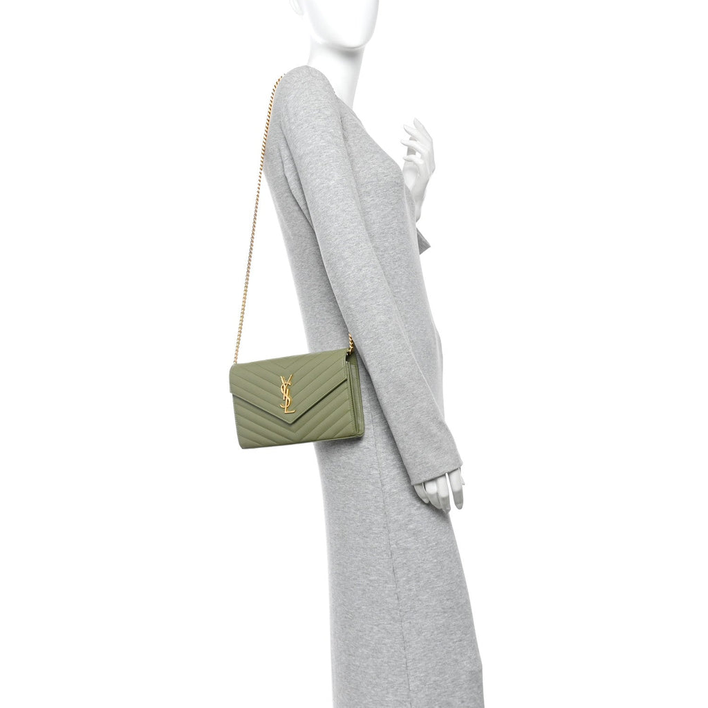 Grain De Poudre Matelasse Chevron Monogram Chain Wallet Pistachio