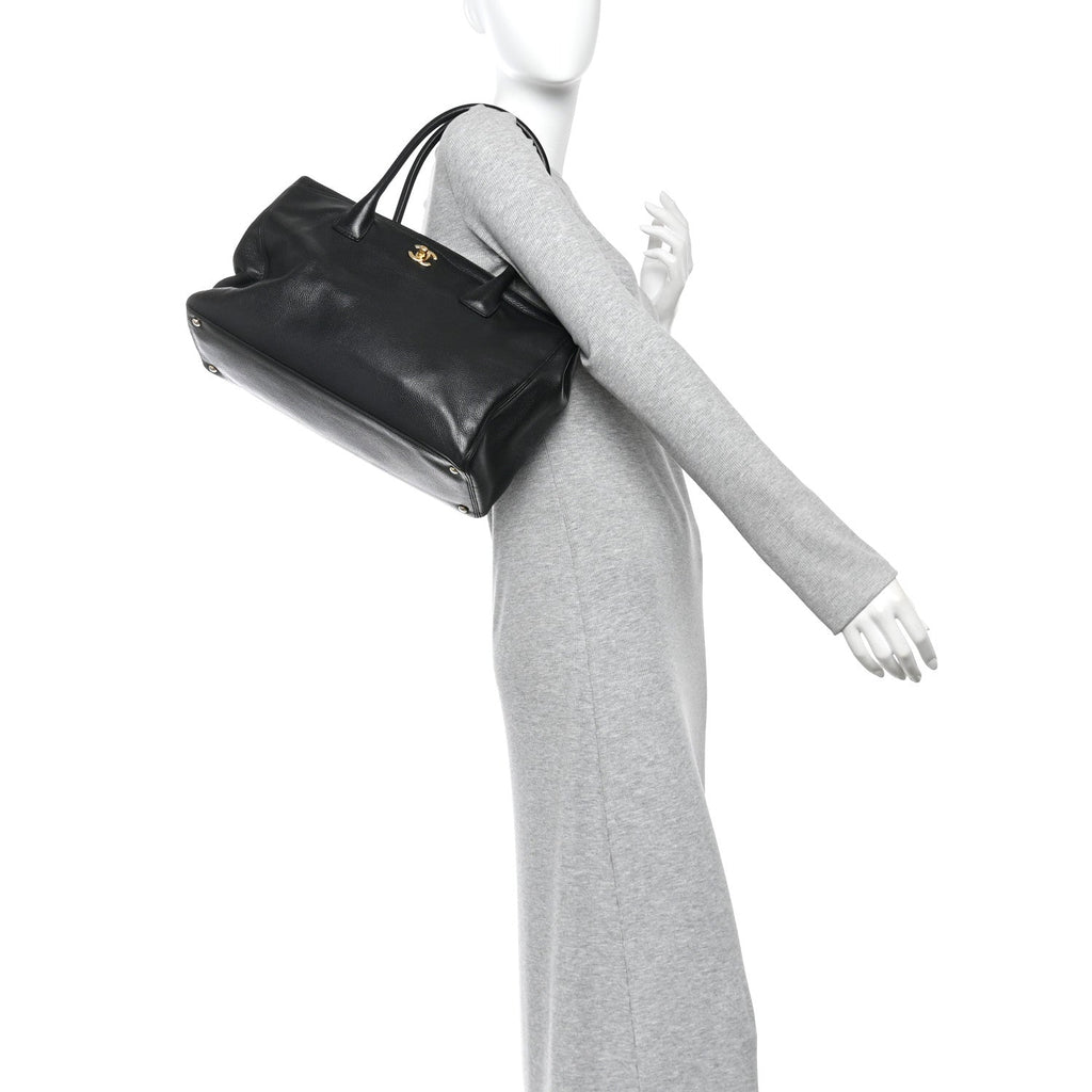 Calfskin Cerf Executive Shopper Tote Black