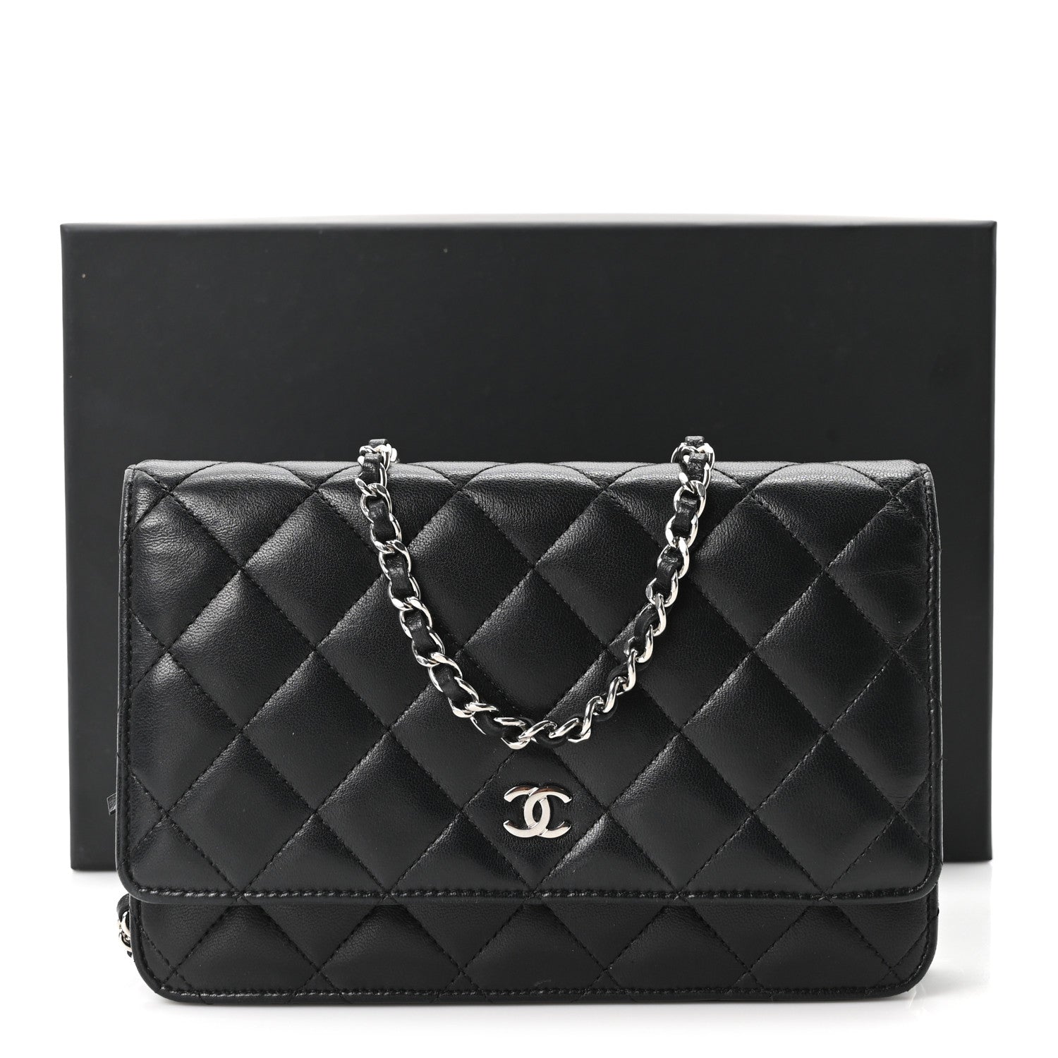 Lambskin Quilted Wallet On Chain WOC Black