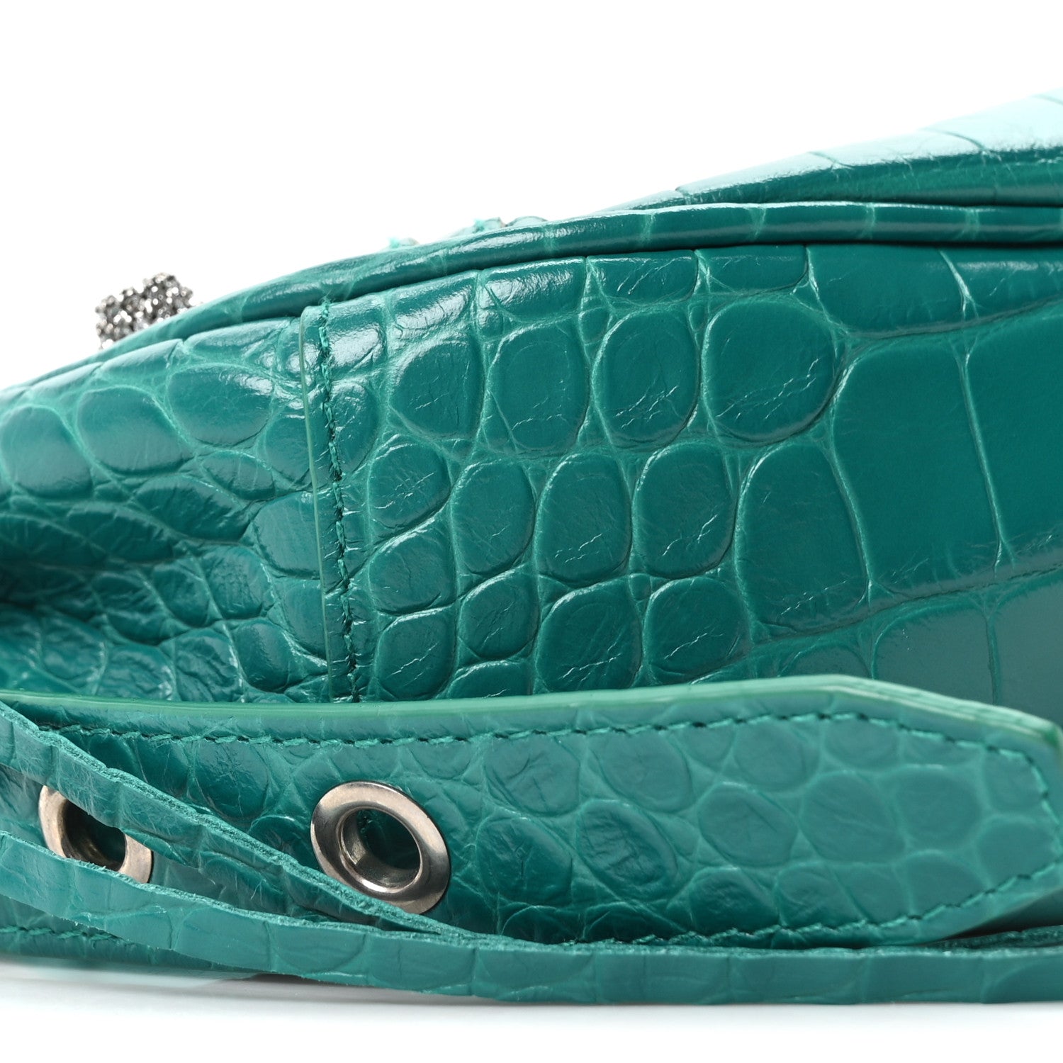 Extra Supple Calfskin Crystal Crocodile Embossed Le Cagole Shoulder Bag XS Jade