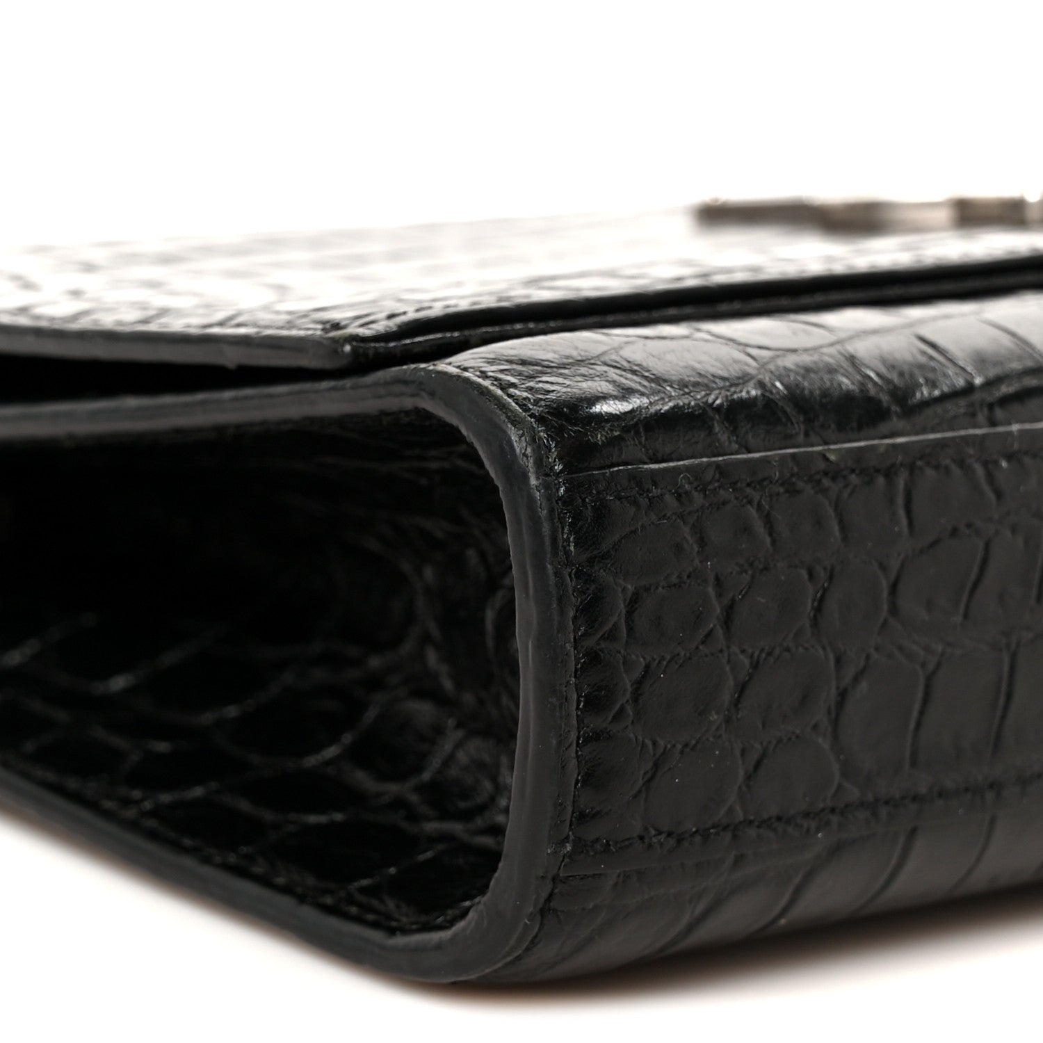 Calfskin Crocodile Embossed Medium Classic Monogram Kate Tassel Satchel Black