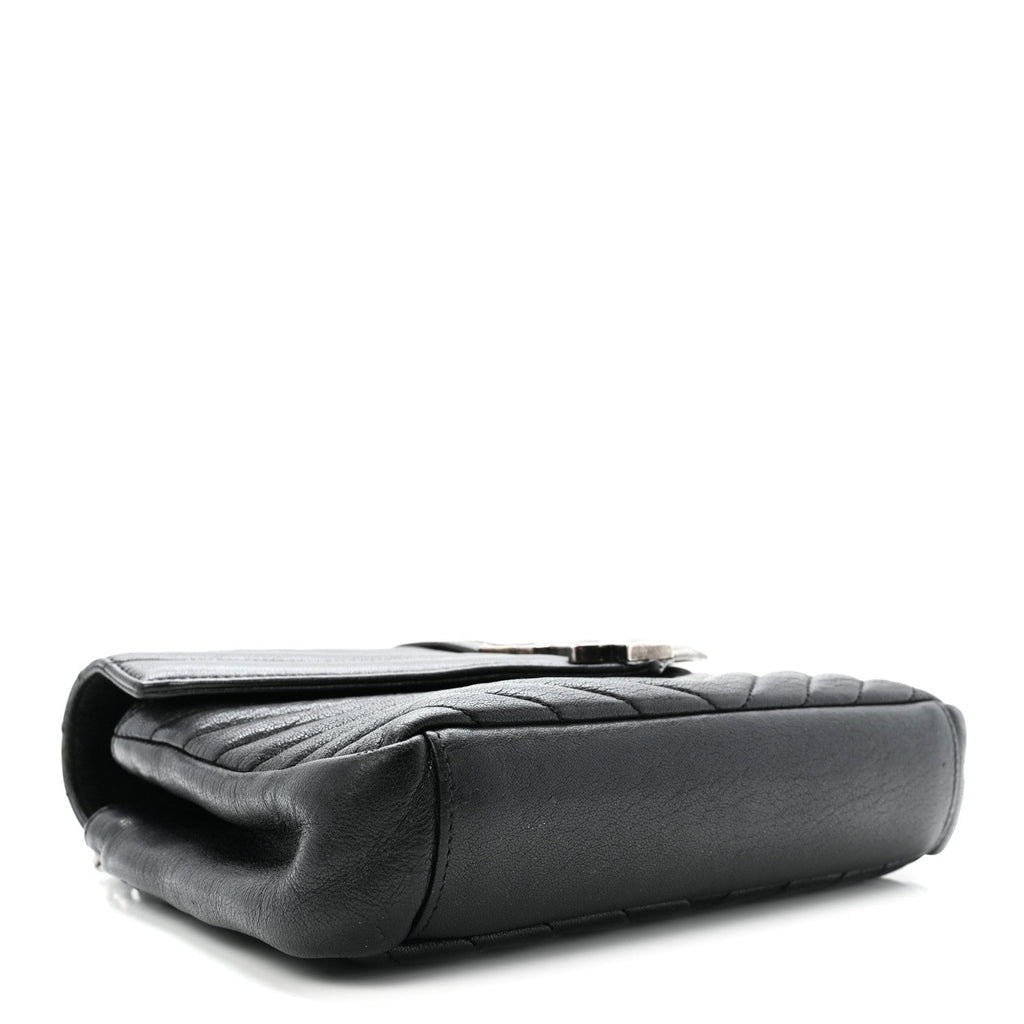 Sheepskin Matelasse Chevron Monogram Medium College Bag Black