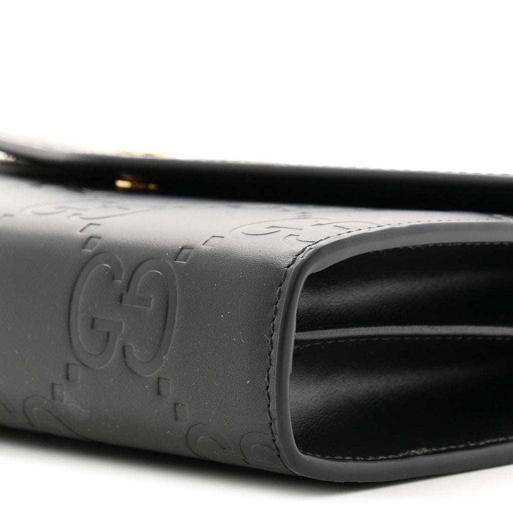 Calfskin GG Debossed Chain Wallet Black