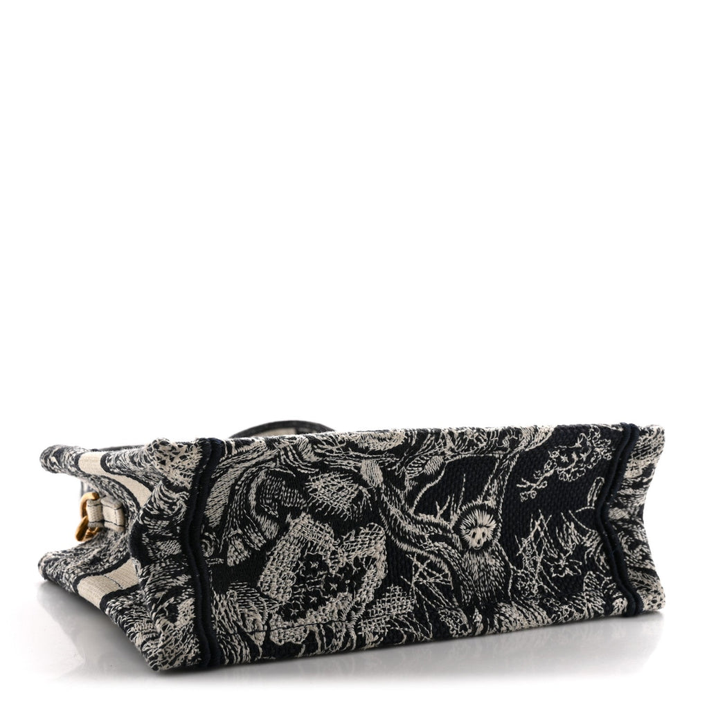 Canvas Embroidered Toile De Jouy Reverse Mini Book Tote With Strap Blue Multicolor