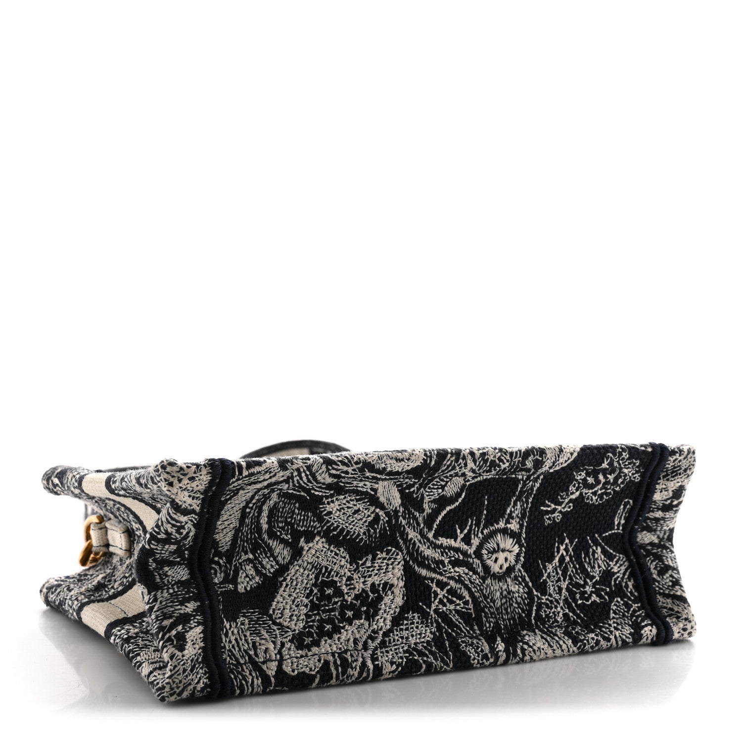 Canvas Embroidered Toile De Jouy Reverse Mini Book Tote With Strap Blue Multicolor