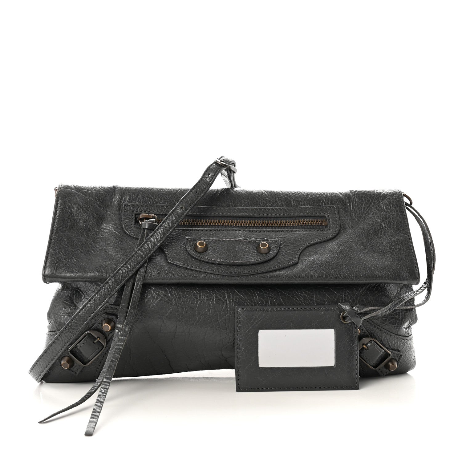 Agneau Classic Hardware Envelope Strap Clutch Gris Fossile