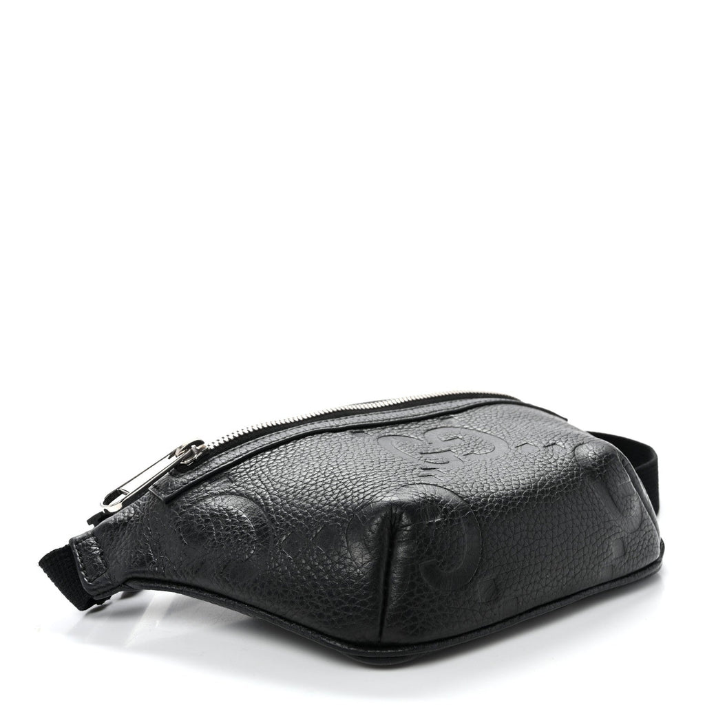 Piuma Calfskin Jumbo GG Embossed Small Belt Bag Black