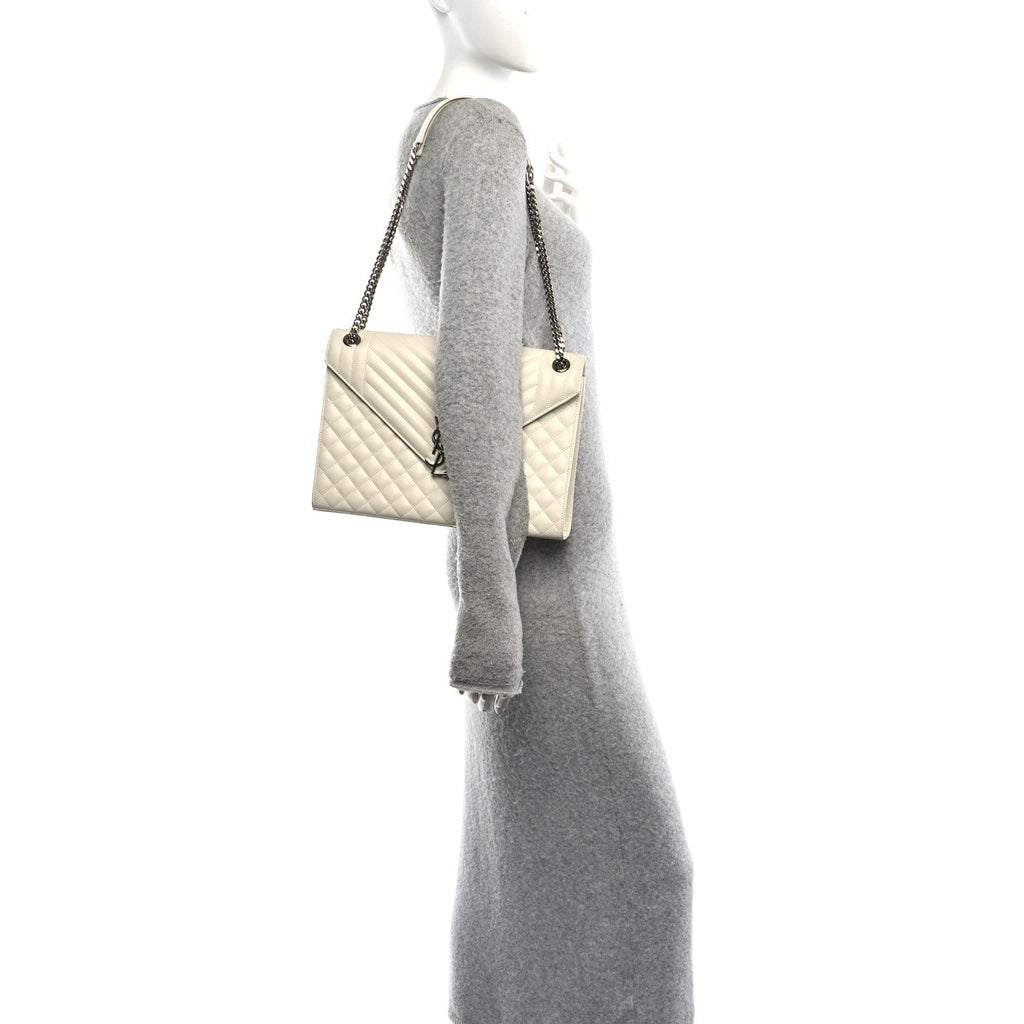 Grain De Poudre Textured Mixed Matelasse Large Triquilt Monogram Satchel Porcellana
