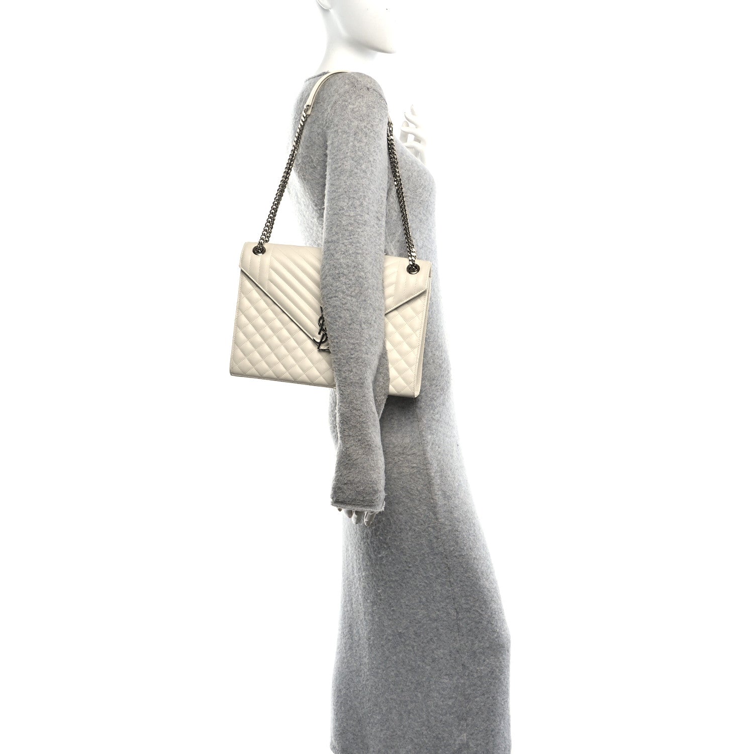 Grain De Poudre Textured Mixed Matelasse Large Triquilt Monogram Satchel Porcellana