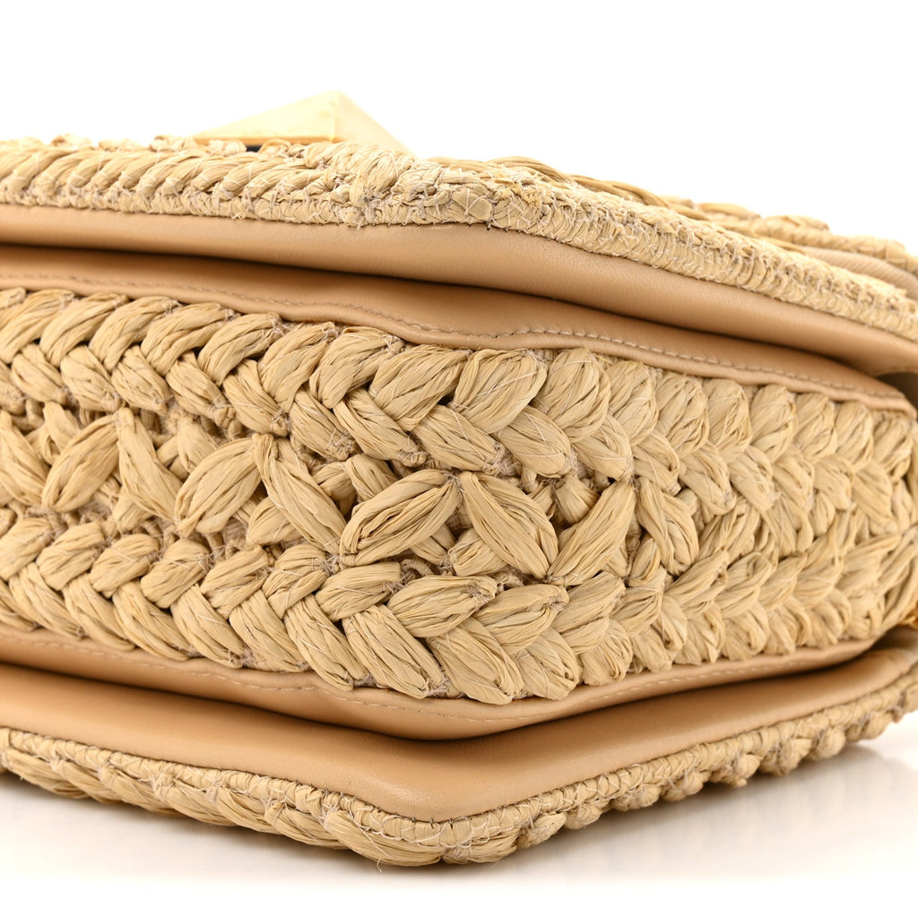 Raffia One Stud Chain Clutch Natural