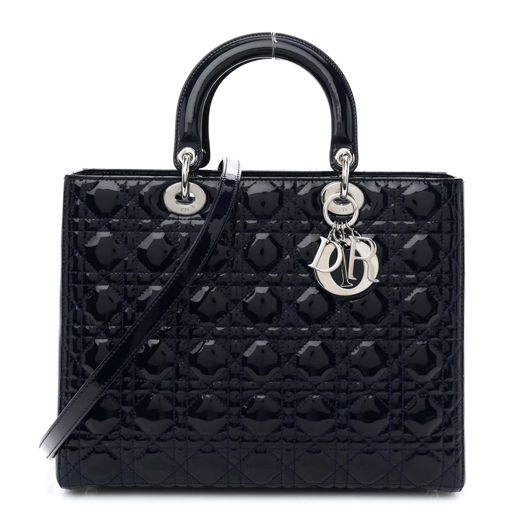 Patent Cannage Large Lady Dior Navy Blue