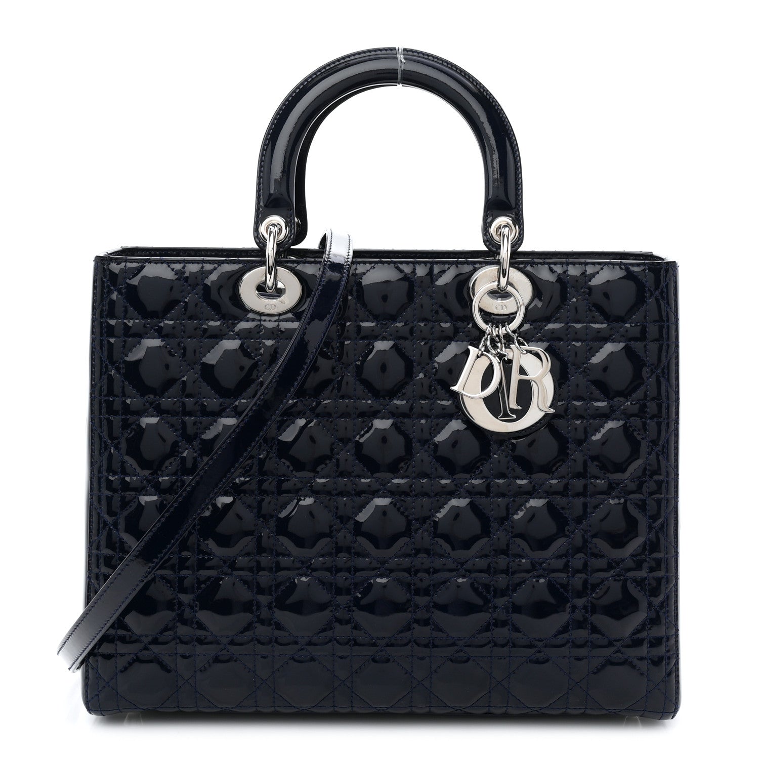 Patent Cannage Large Lady Dior Navy Blue