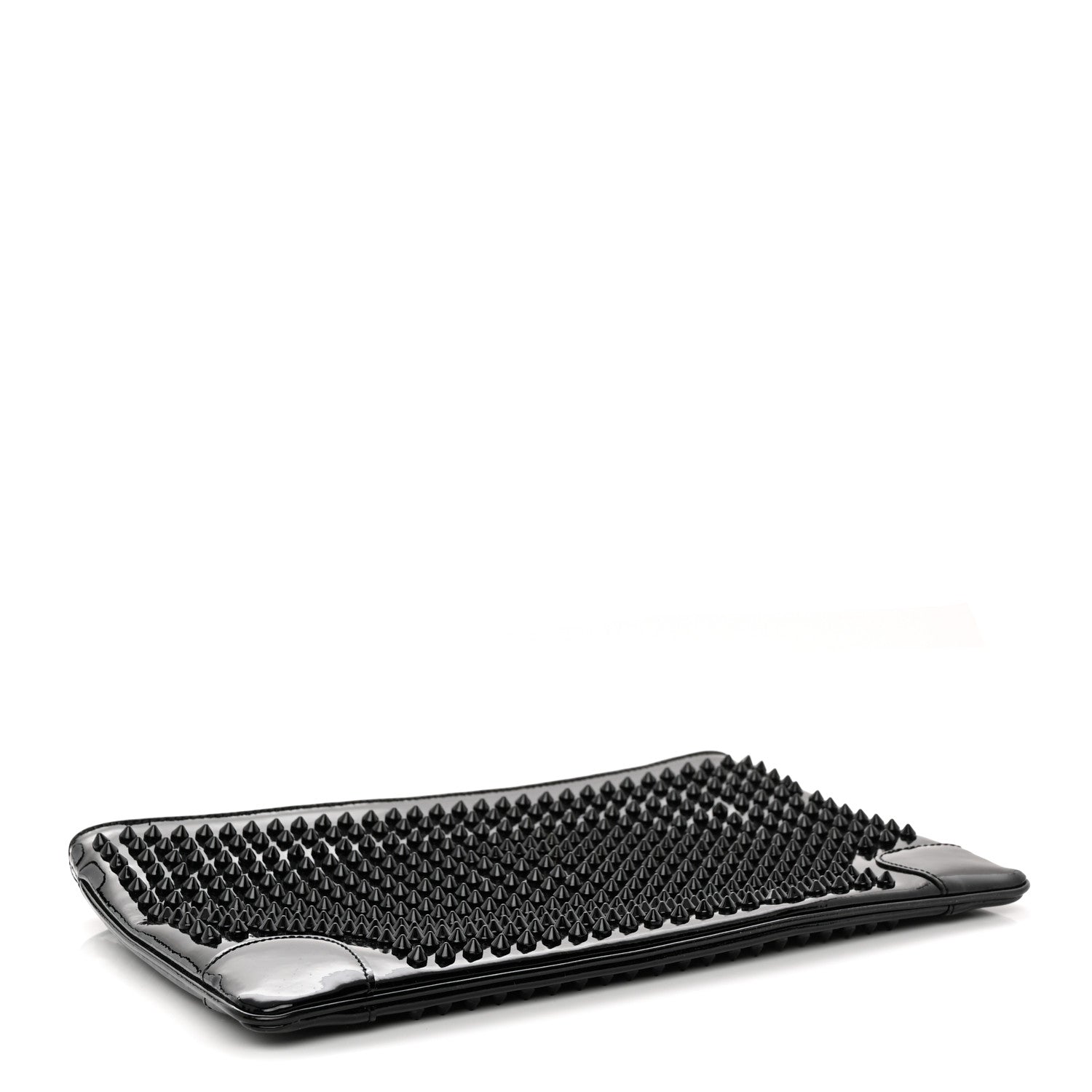 Patent Calfskin Studded Loubiposh Chain Clutch Black