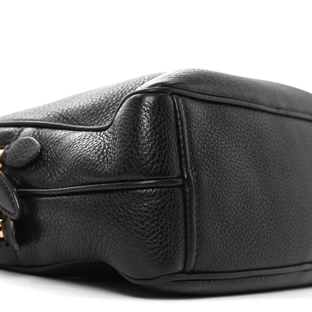 Vitello Daino Medium Double Zip Shoulder Bag Black