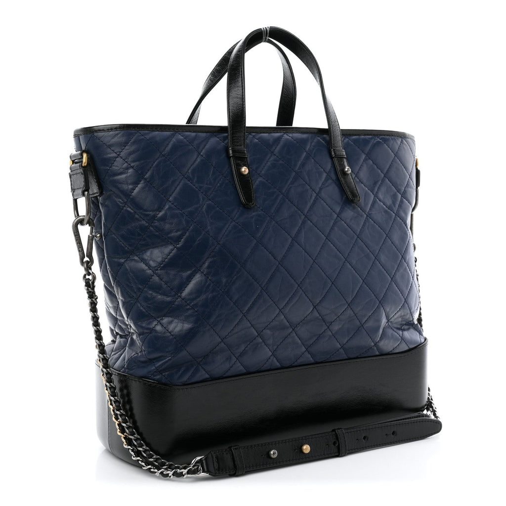 Aged Calfskin Quilted Large Gabrielle Shopping Tote Navy Black