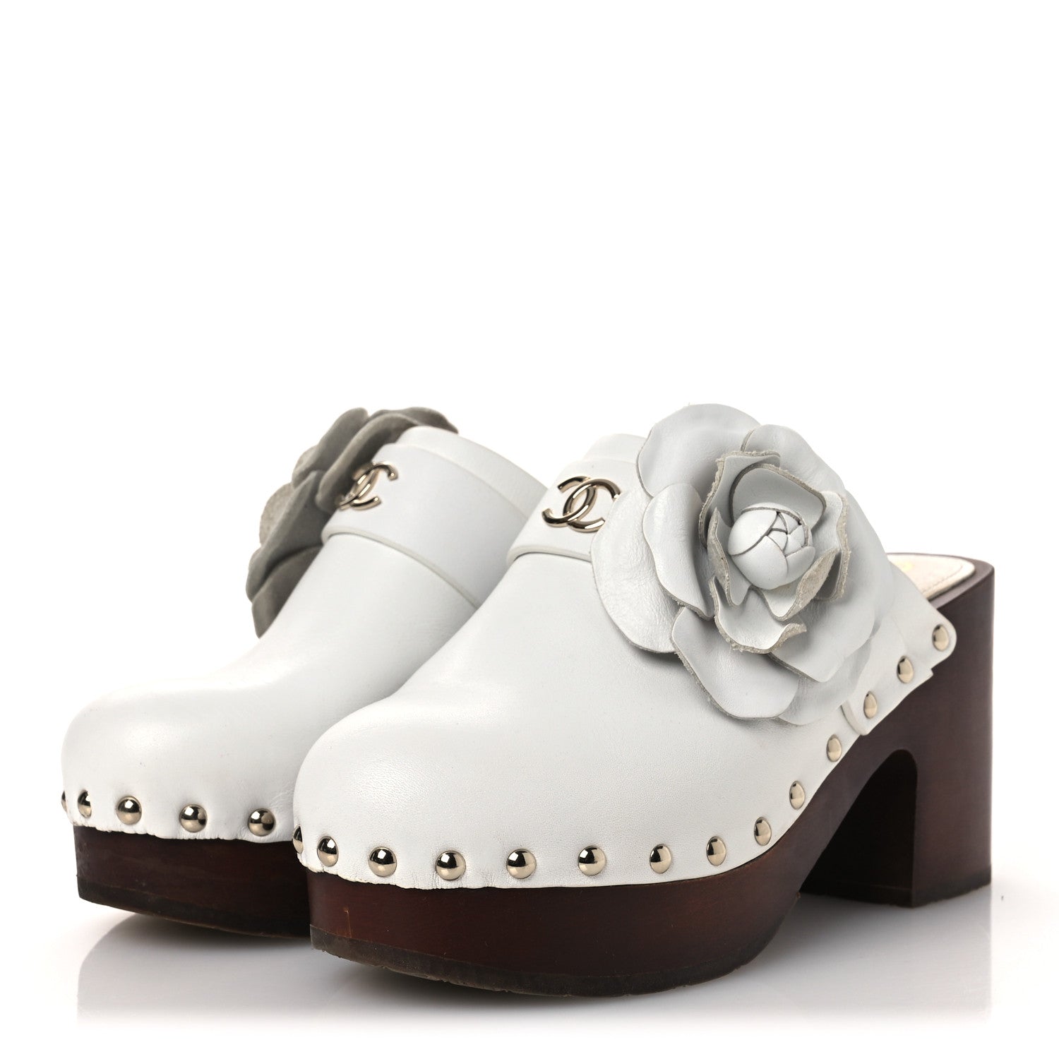 Calfskin Camellia Clogs 35 White