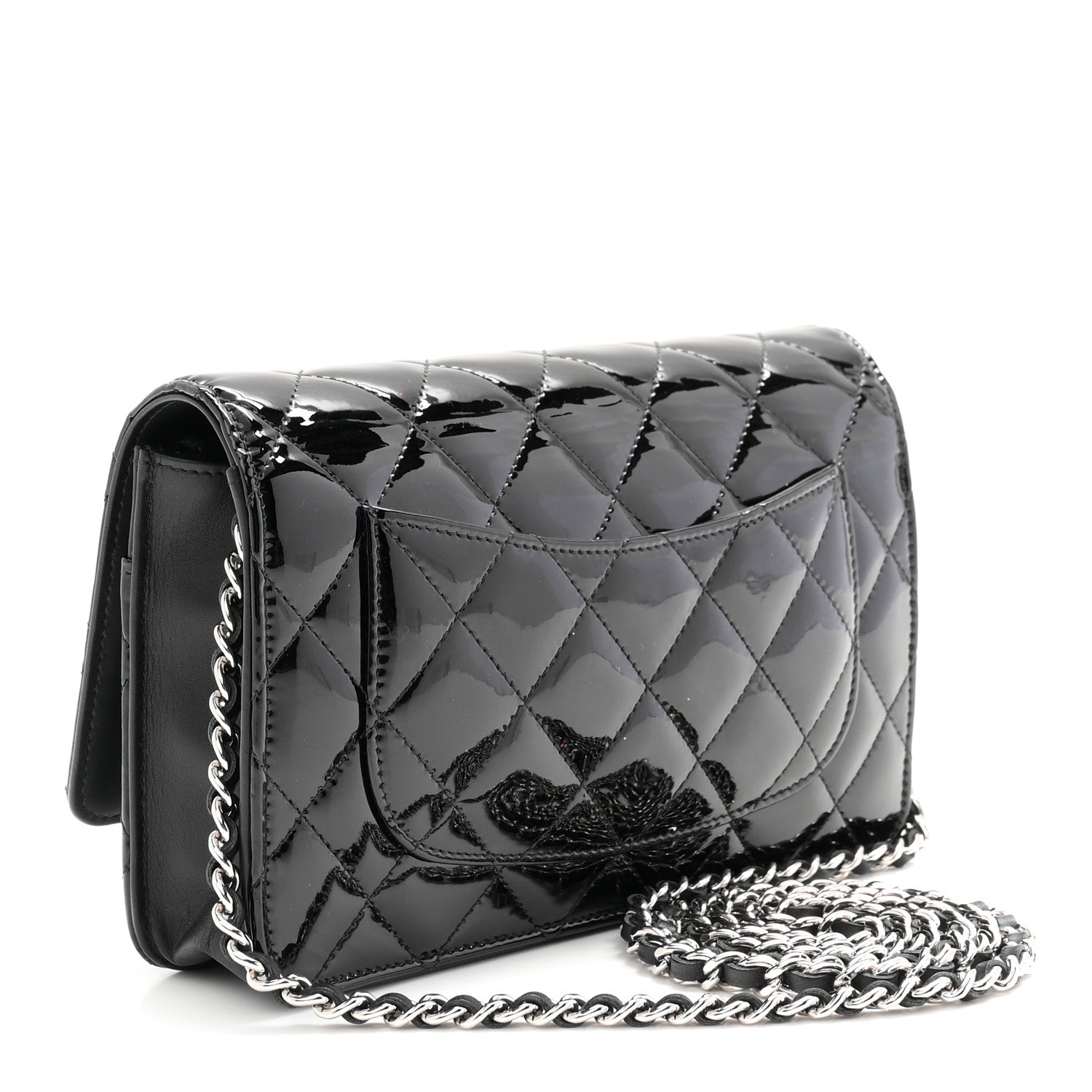 Patent Quilted Wallet On Chain WOC Black