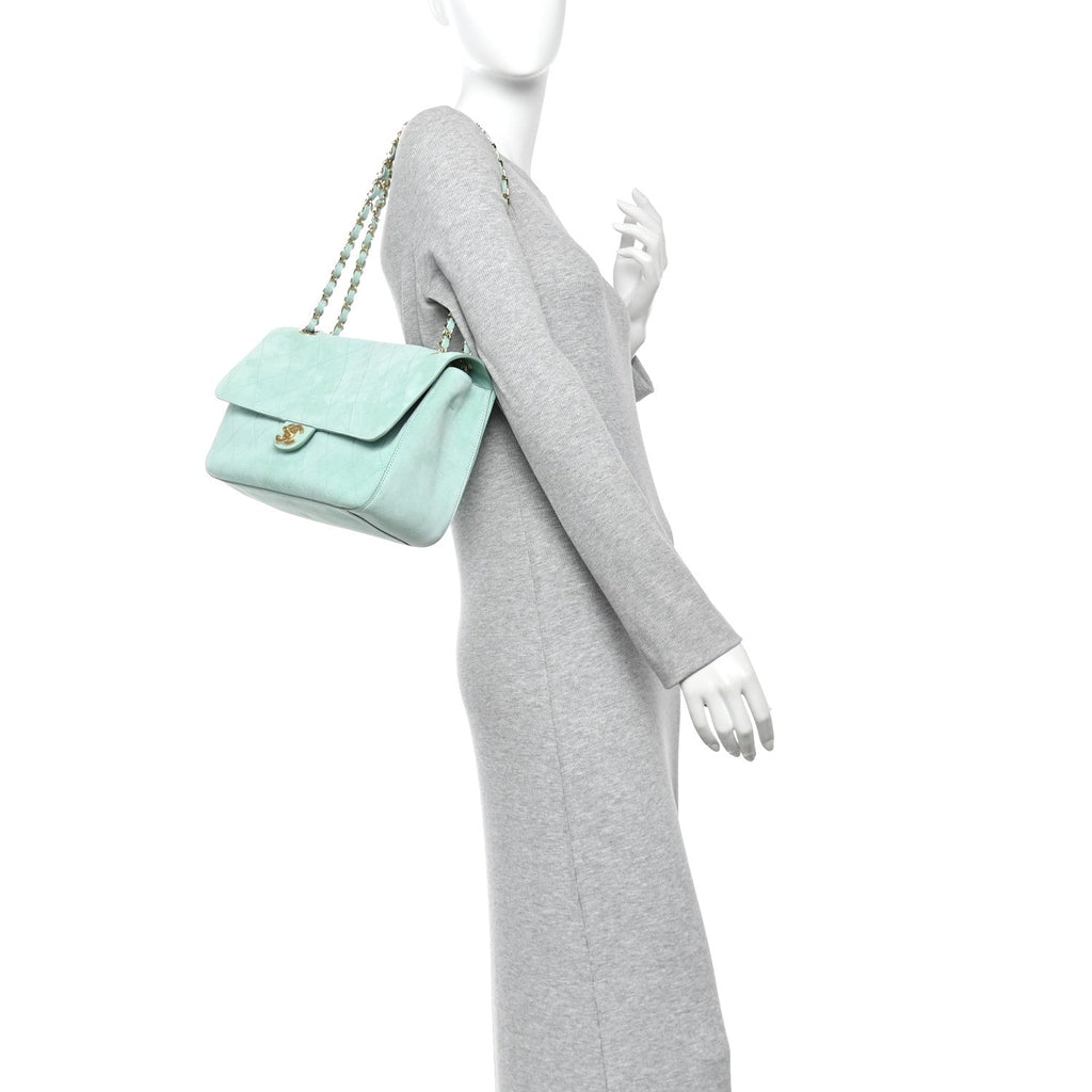 Suede Calfskin Small Souplissimo Maxi Flap Green