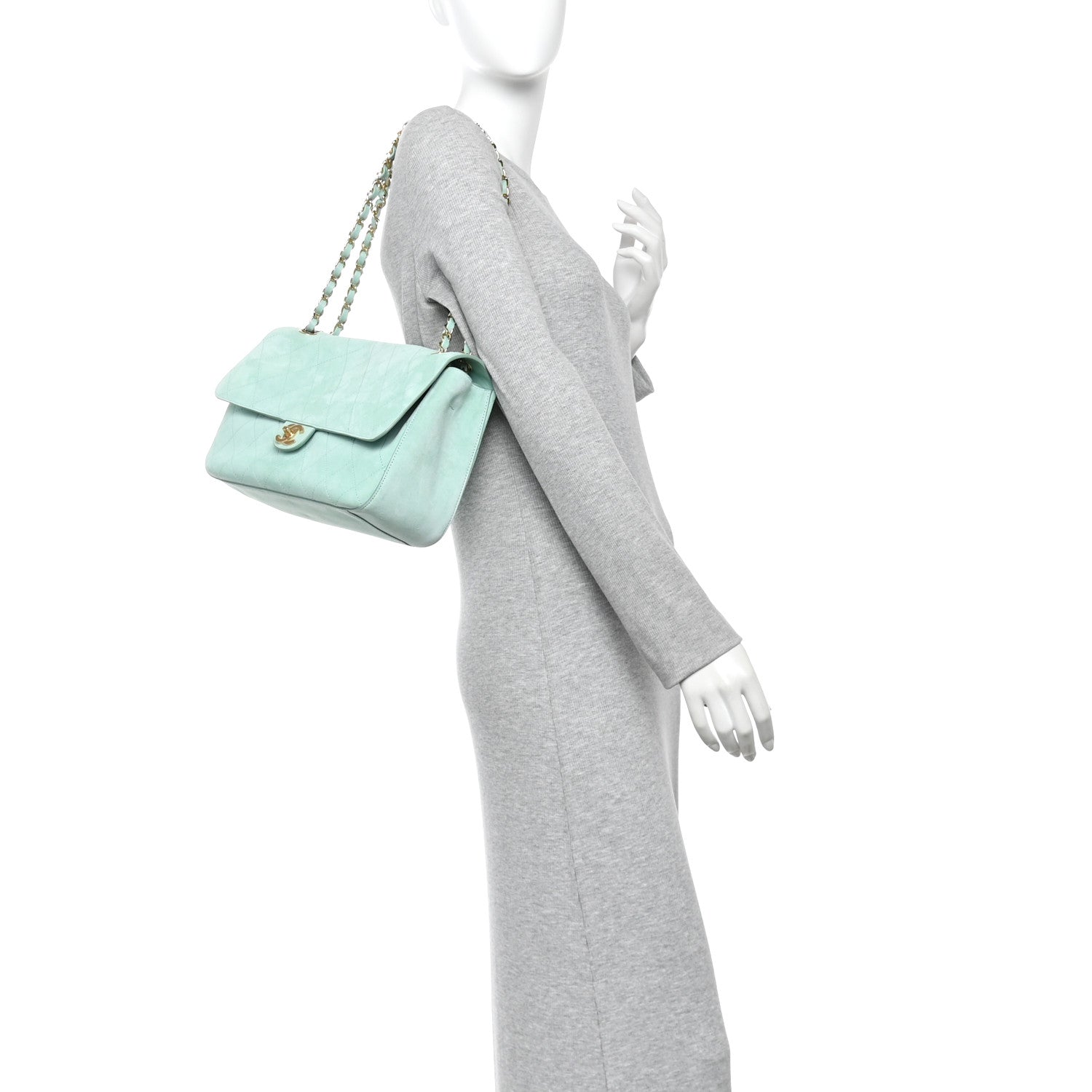 Suede Calfskin Small Souplissimo Maxi Flap Green