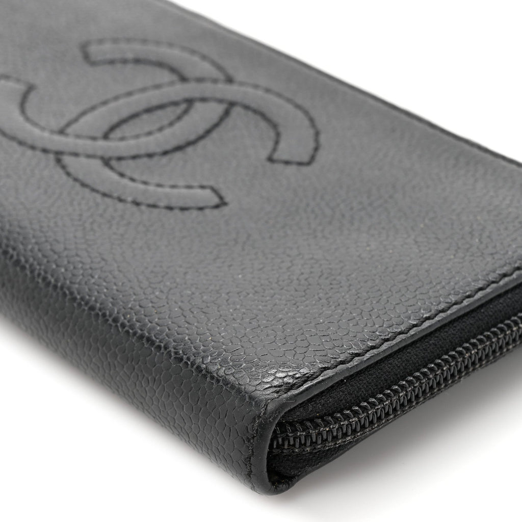Caviar CC Timeless Large Zip Around Wallet Black