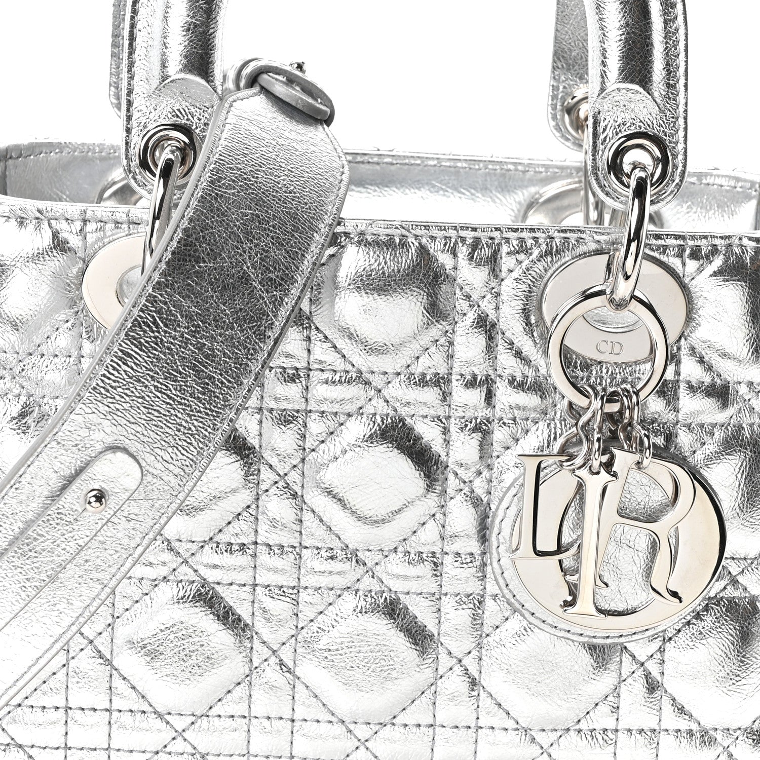 Metallic Grained Calfskin Cannage Small Lucky Badges My Lady Dior Silver