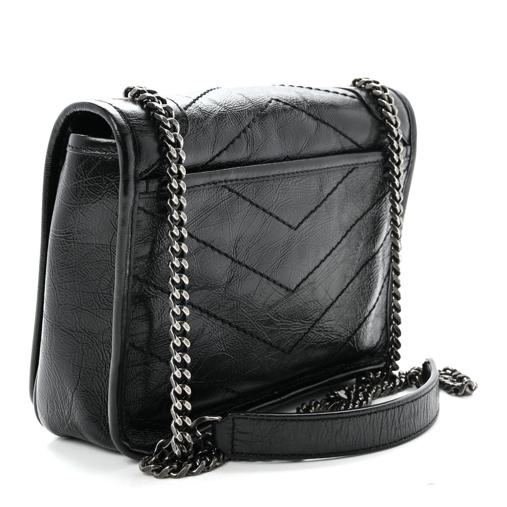 Crinkled Calfskin Matelasse Monogram Niki Chain Wallet Black