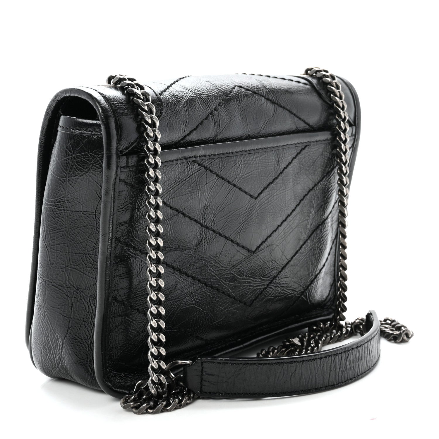 Crinkled Calfskin Matelasse Monogram Niki Chain Wallet Black